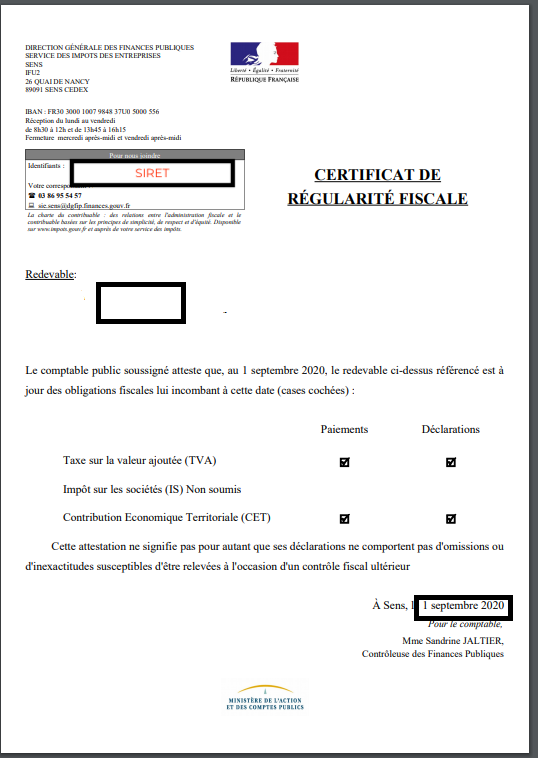 L attestation de régularité fiscale Provigis