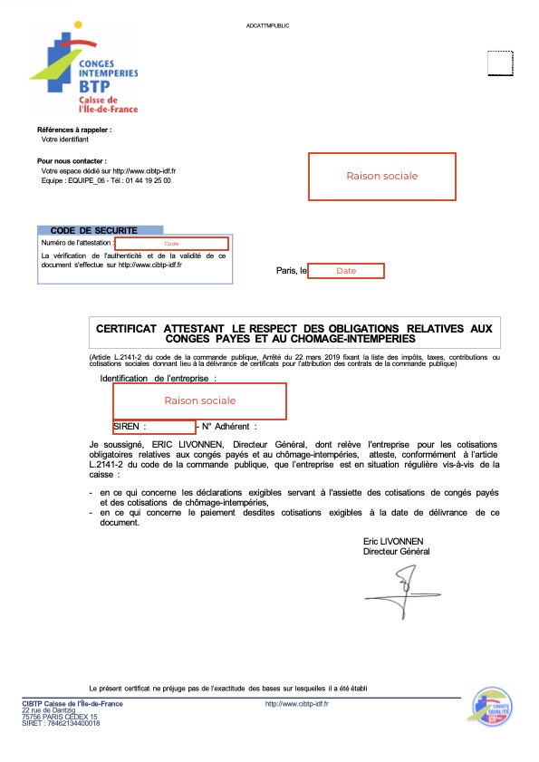Certificat Attestant Le Respect Des Obligations Relatives Aux Cong s 